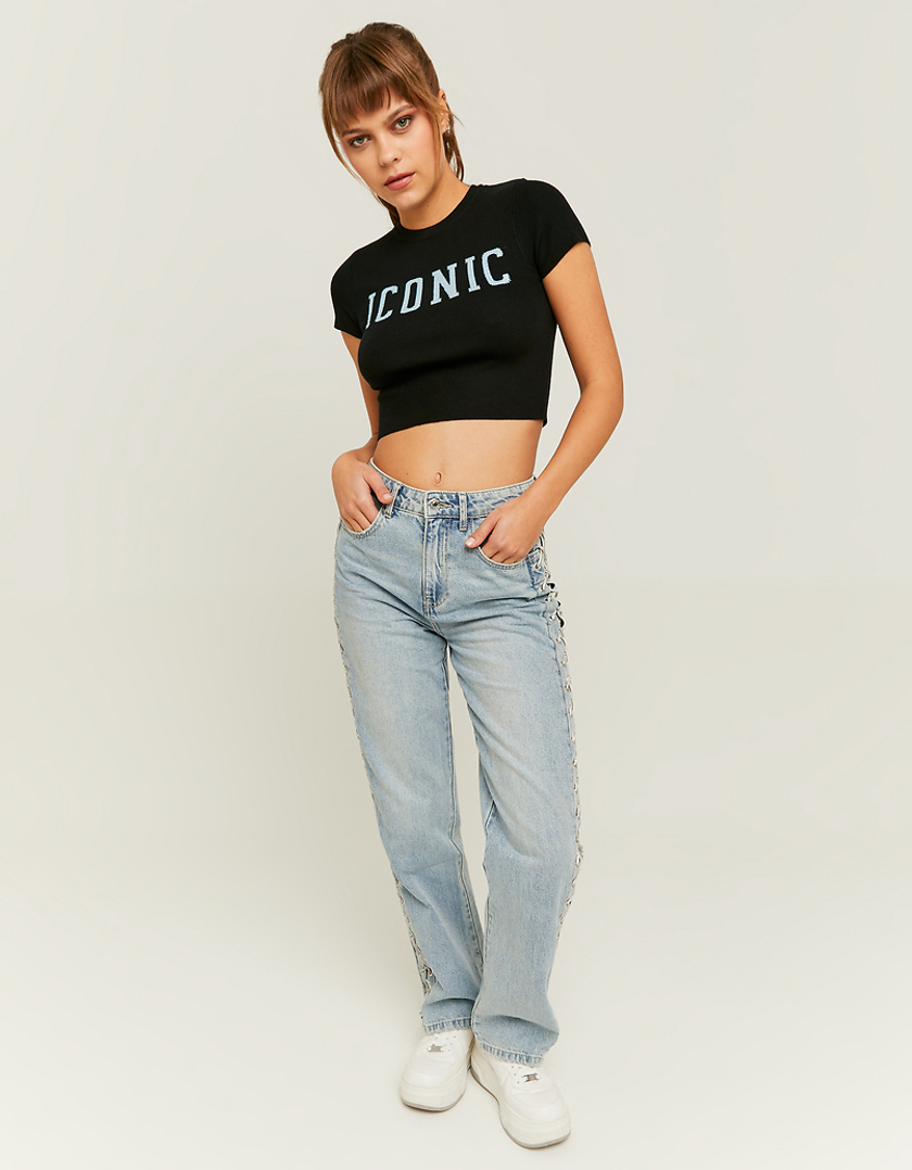 TALLY WEiJL, Jeans droit avec laçage latéral en strass for Women