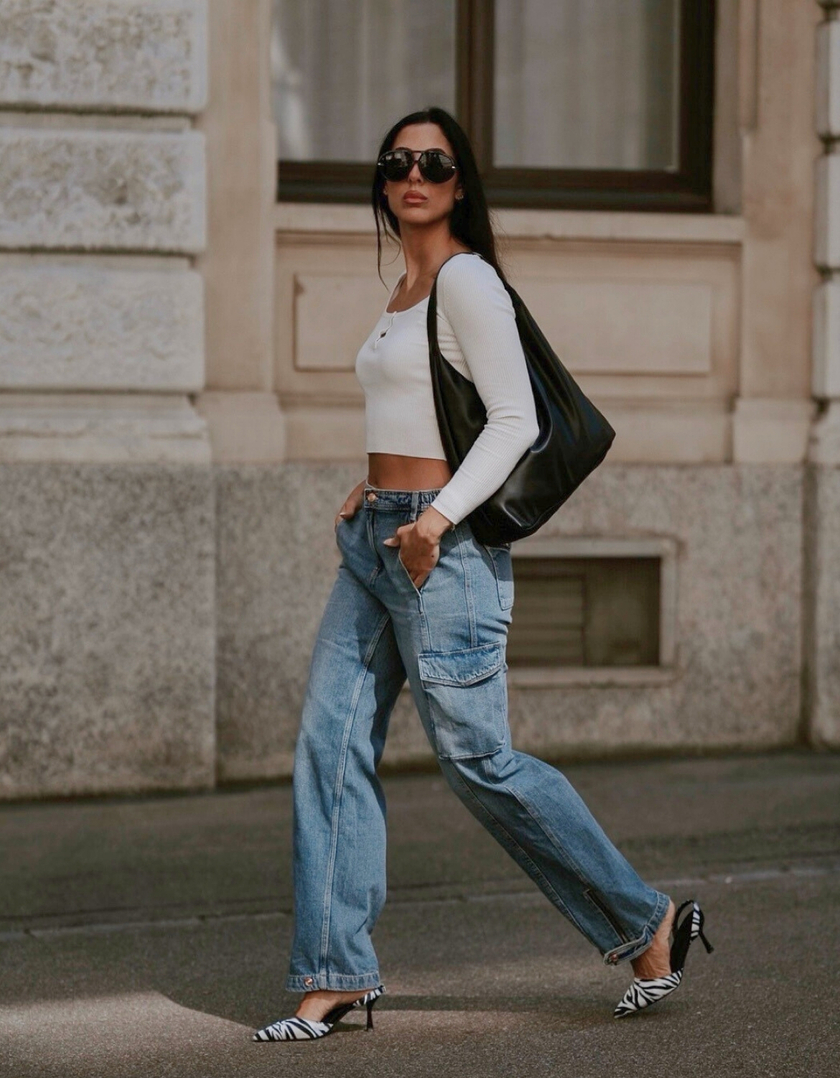 Jean Cargo Taille Mi-Haute