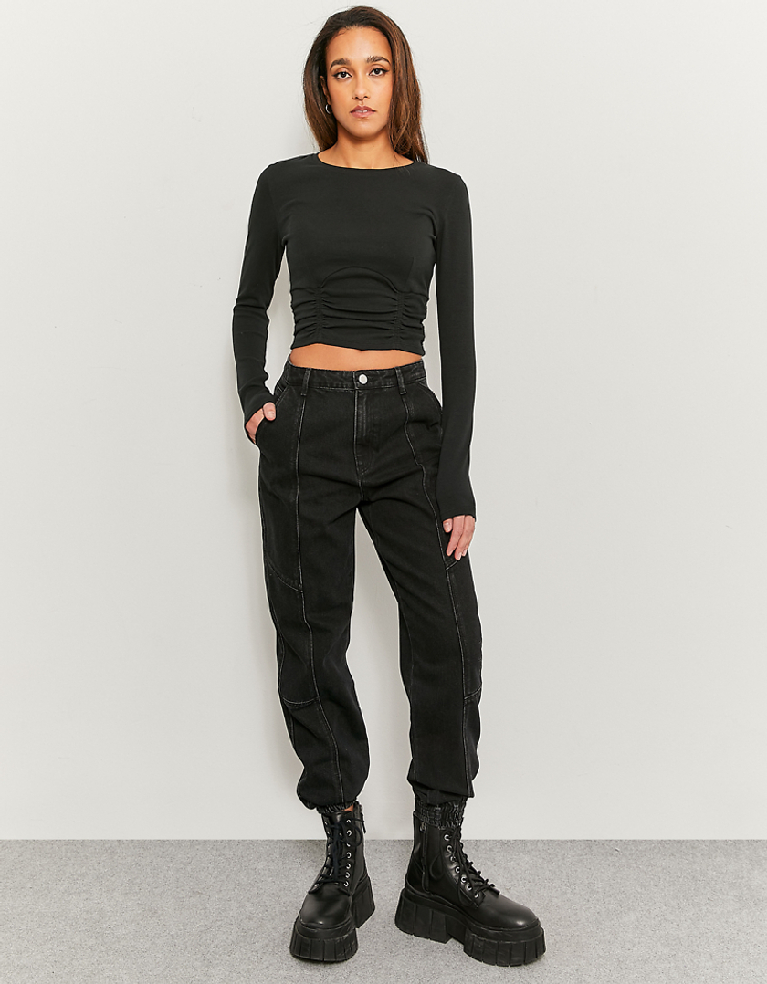 High Waist Slouchy Jeans With Front Seam