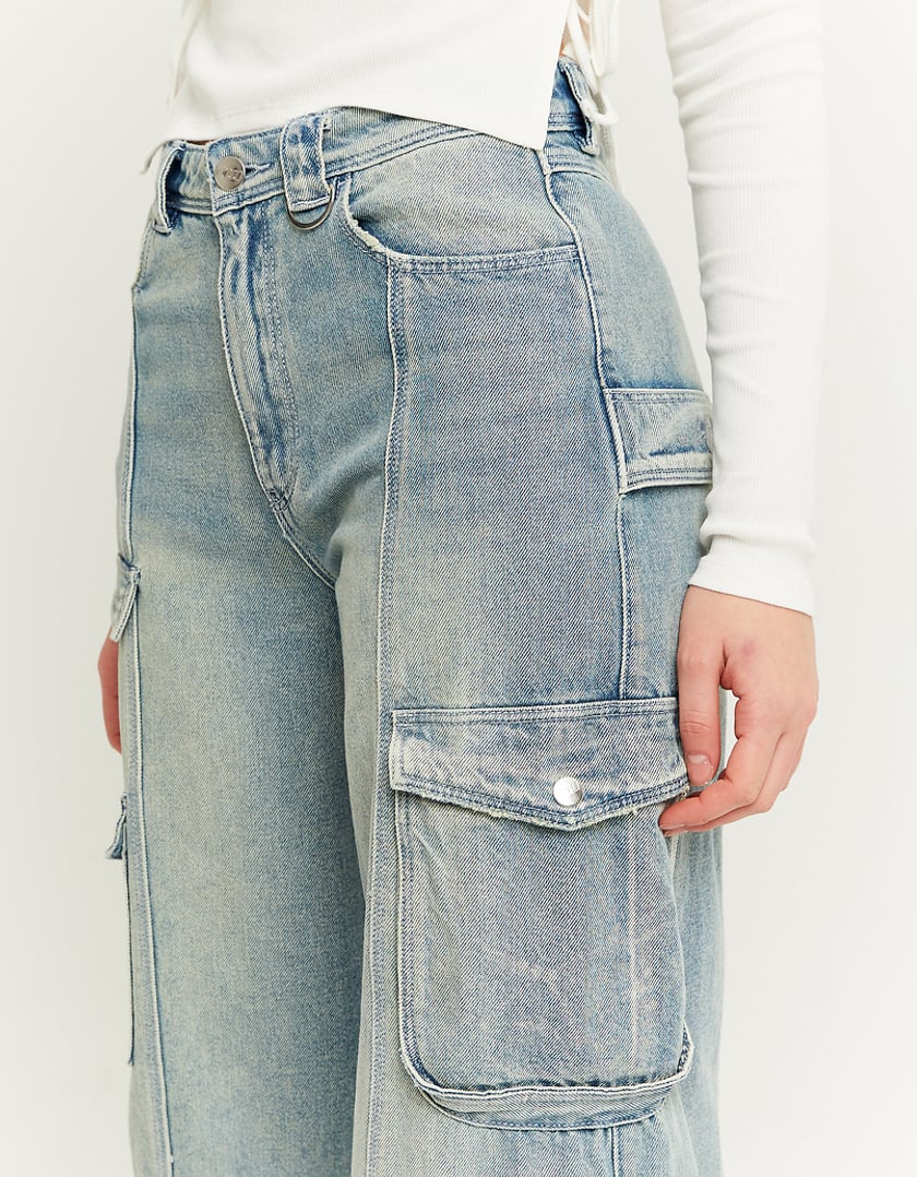 TALLY WEiJL, Jeans Wide Leg Cargo a Vita Alta for Women