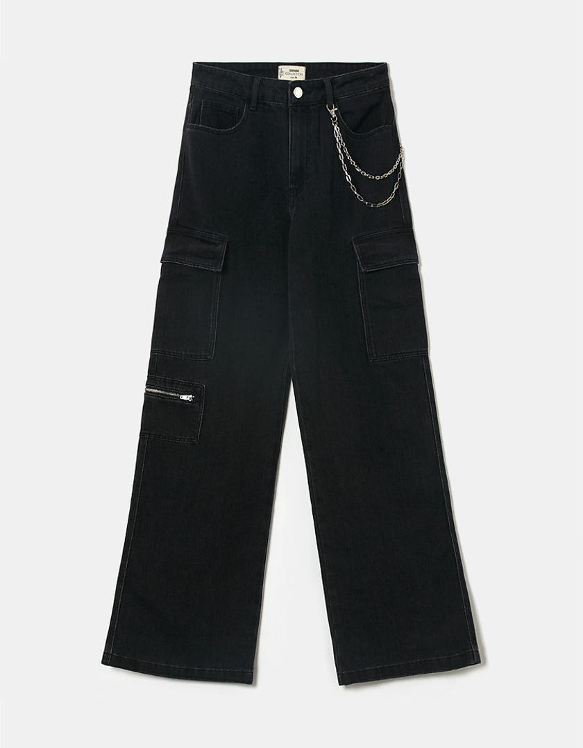TALLY WEiJL, High Waist Cargo Jeans With Chain for Women