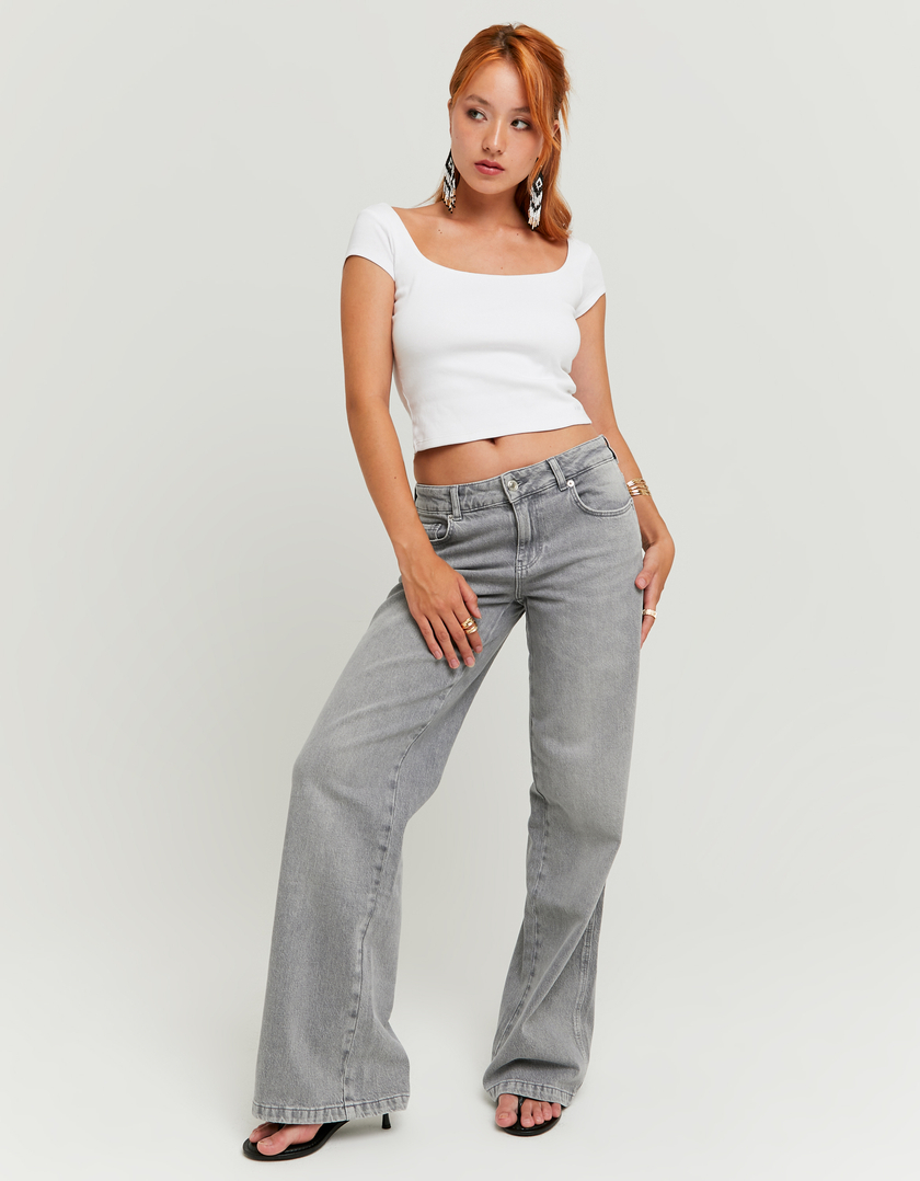 Jeans grigi a gamba dritta a vita bassa