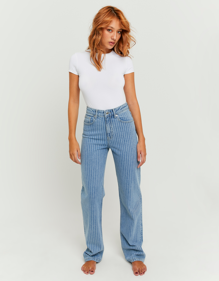Jean Droit Bleu Taille Haute