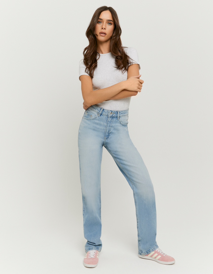 Jeans Dritti Blu a Vita Alta
