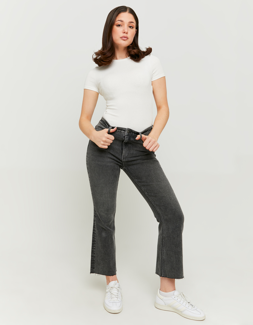 Jean Cropped Flare Gris Taille Haute