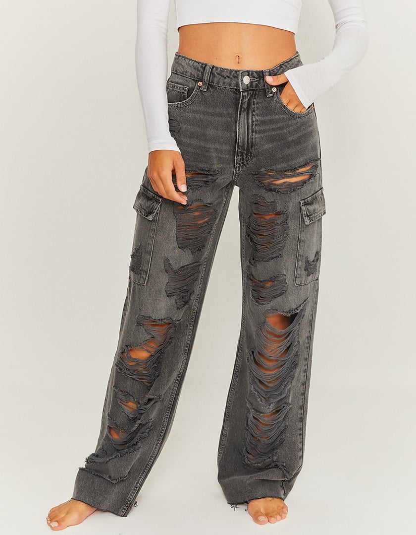 TALLY WEiJL, Jeans Cargo Wide Leg con Strappi for Women