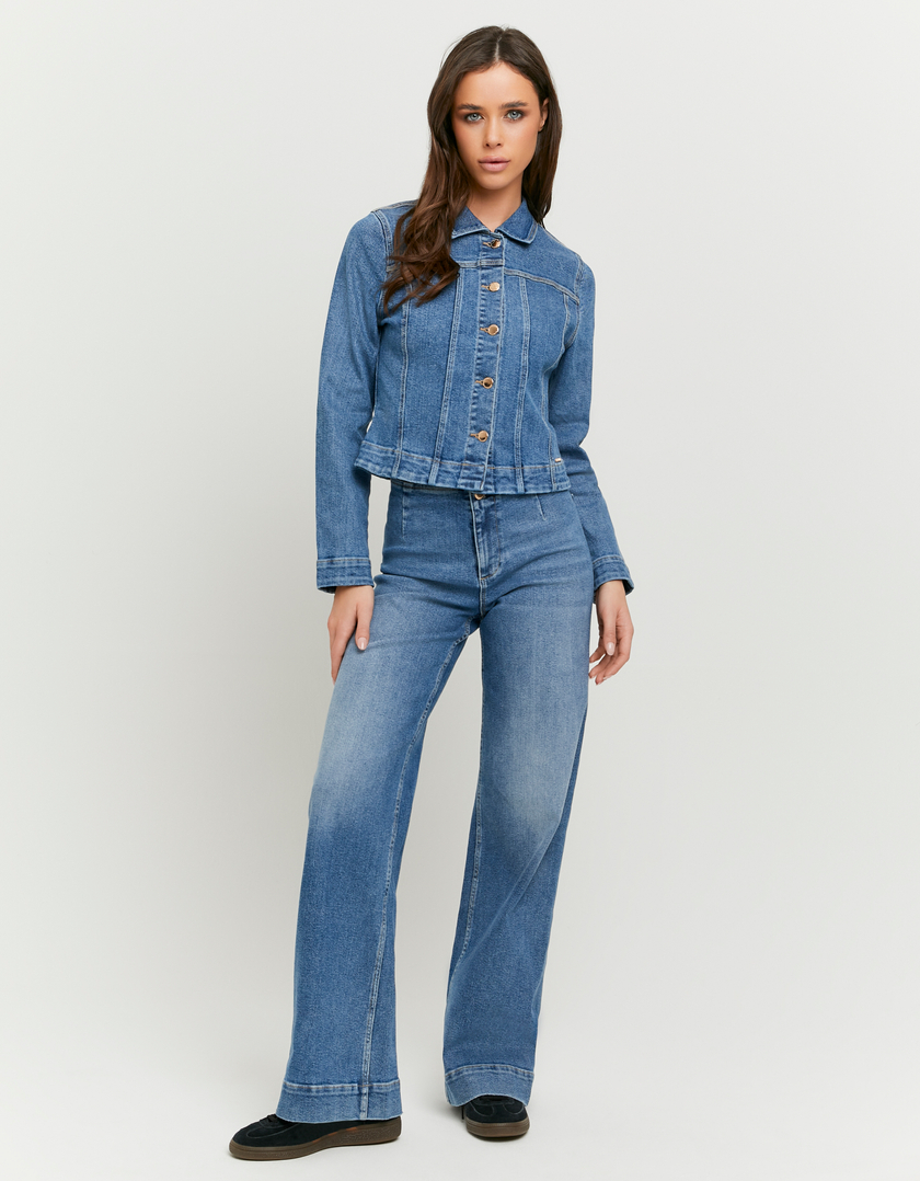 Jean Large Taille Mi-Haute Bleu