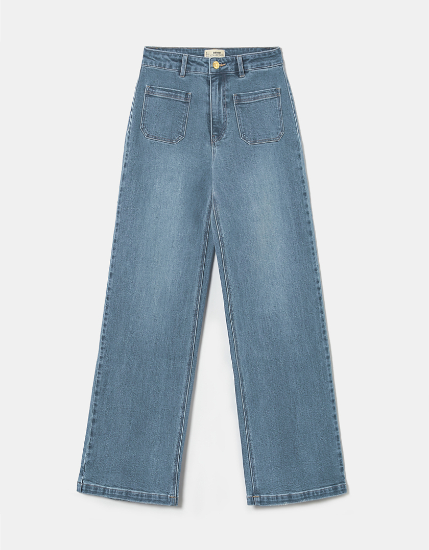 High Waist Wide Leg Jeans With Patch Pockets