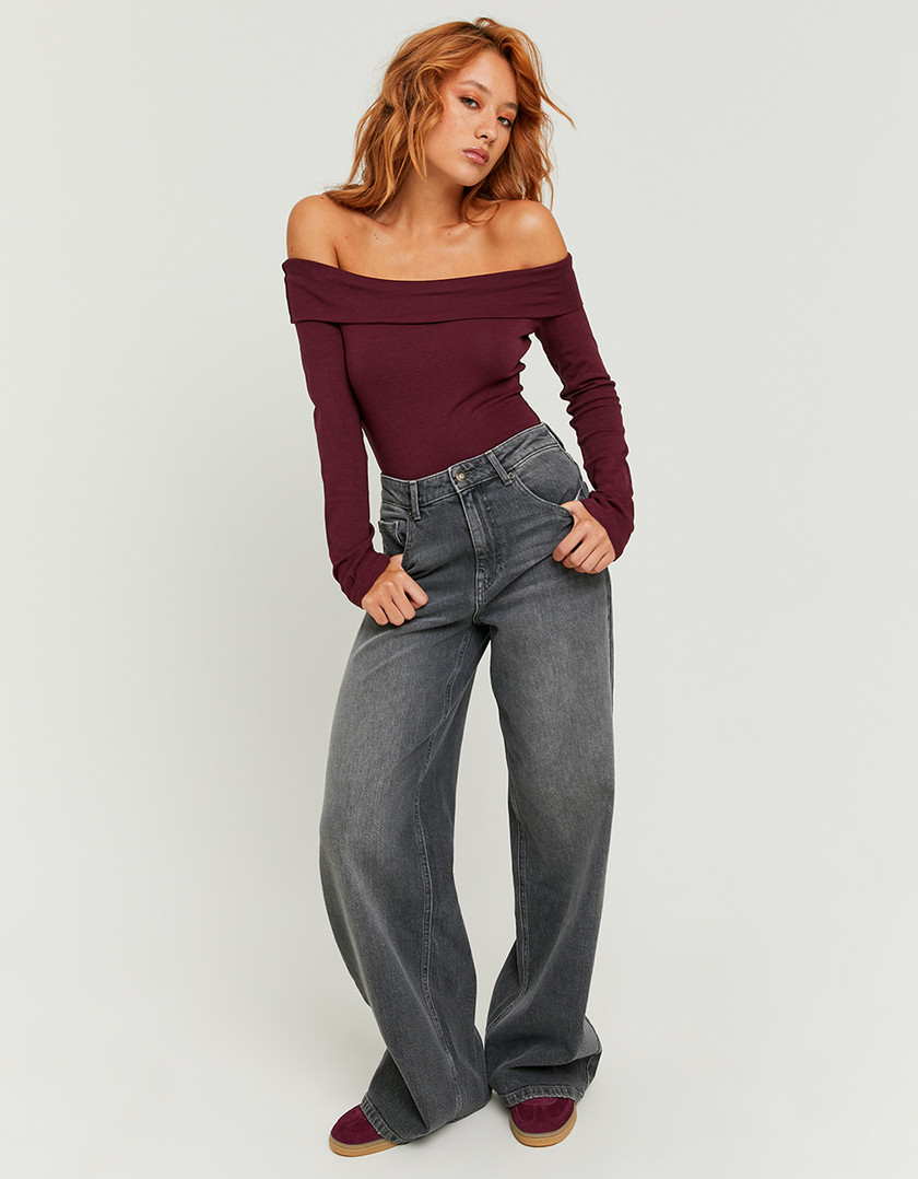 Jeans Grigi a gamba larga e vita alta