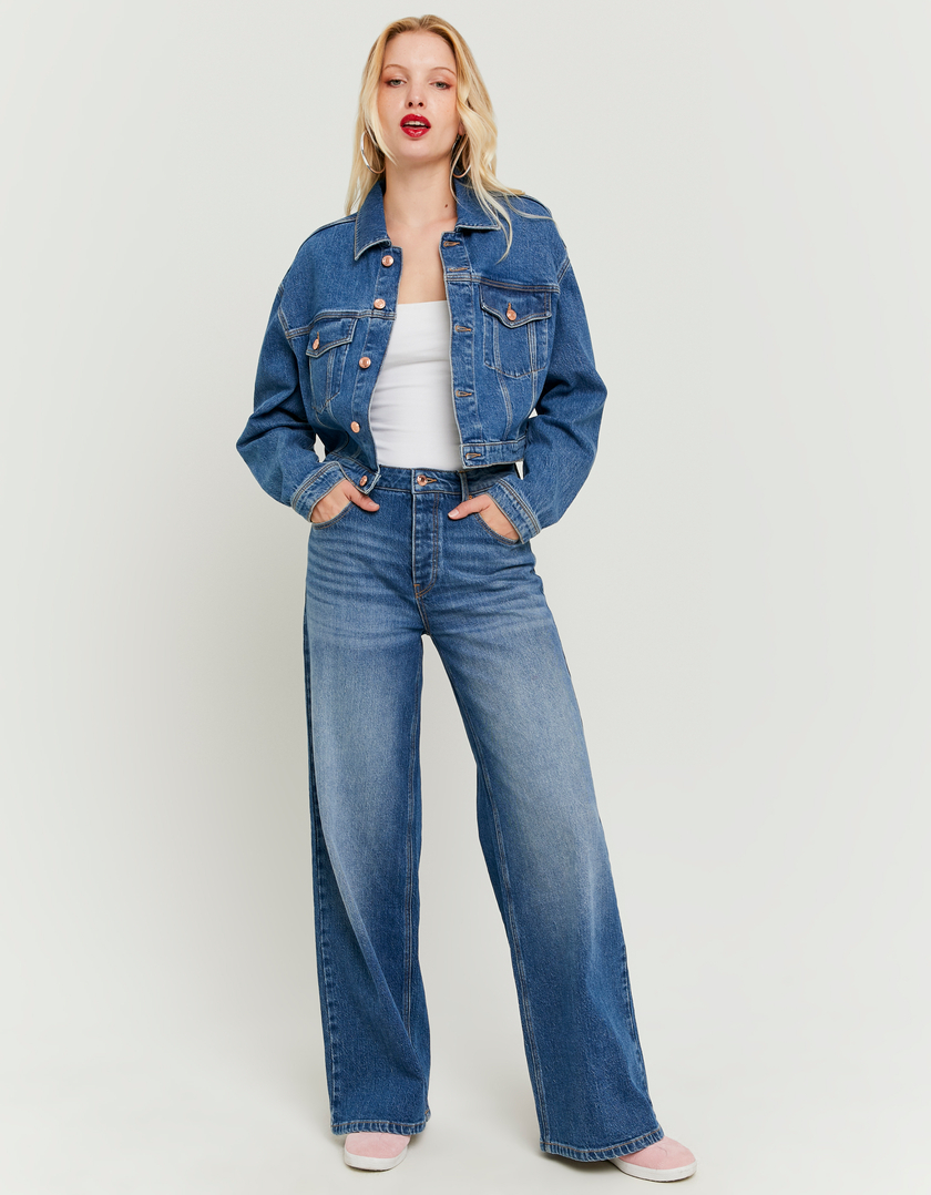 Jeans Blu a Gamba Larga con Bottoni Staccabili