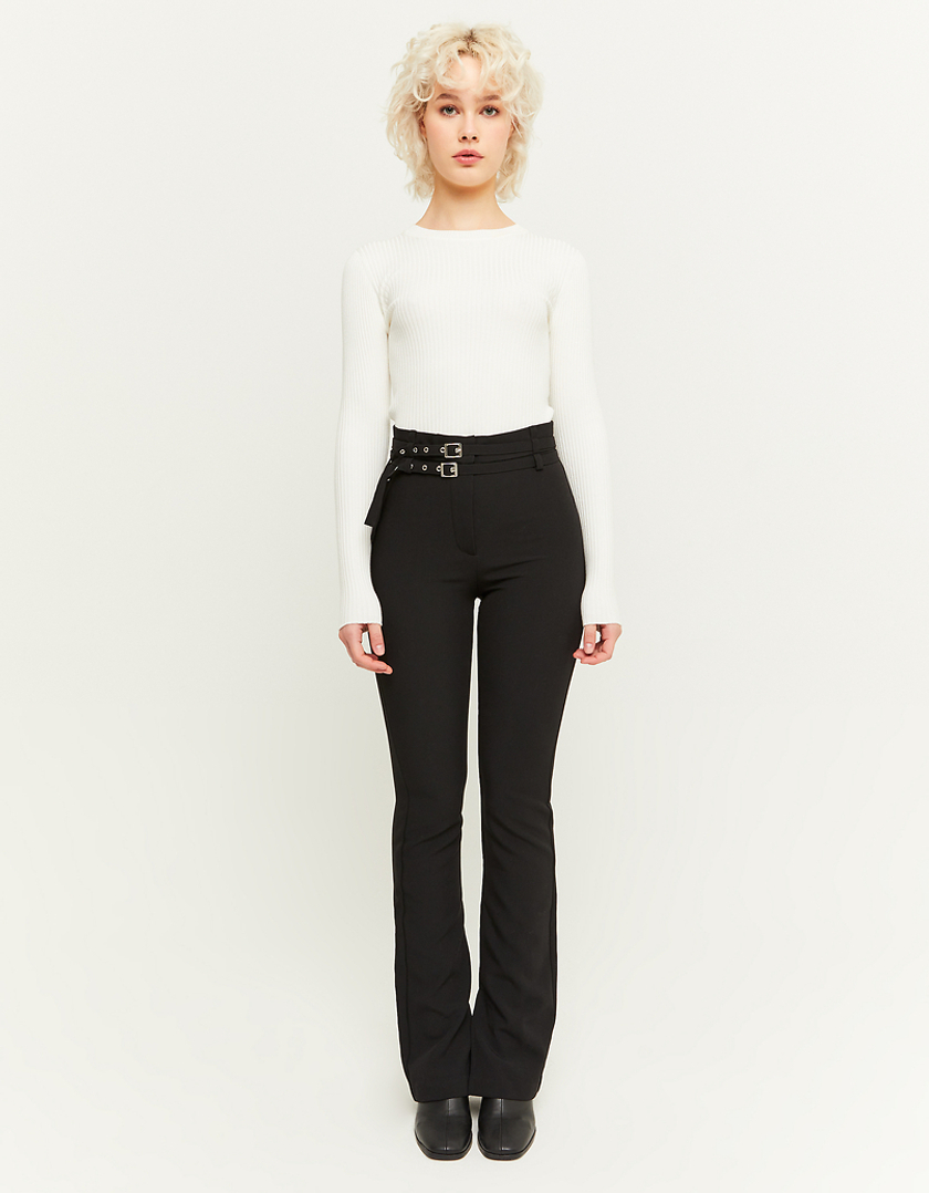 TALLY WEiJL, Black Flare Trousers with Belt for Women