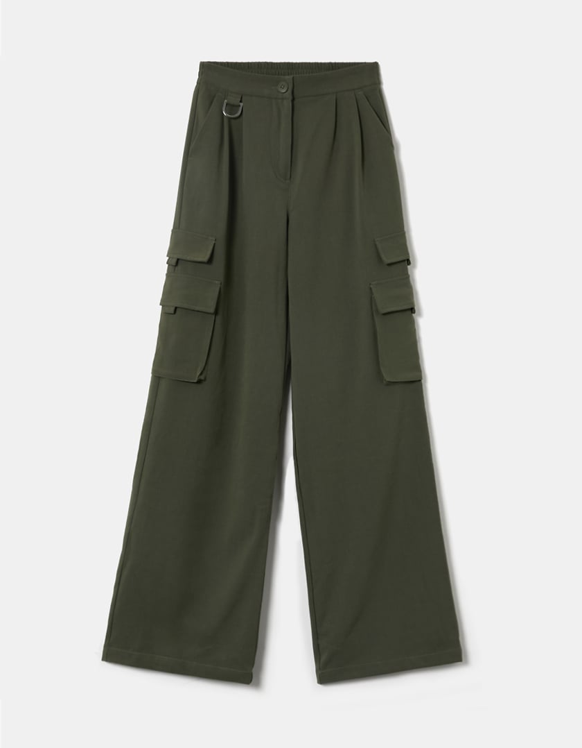 TALLY WEiJL, Zielone spodnie bojówki z szerokimi nogawkami for Women