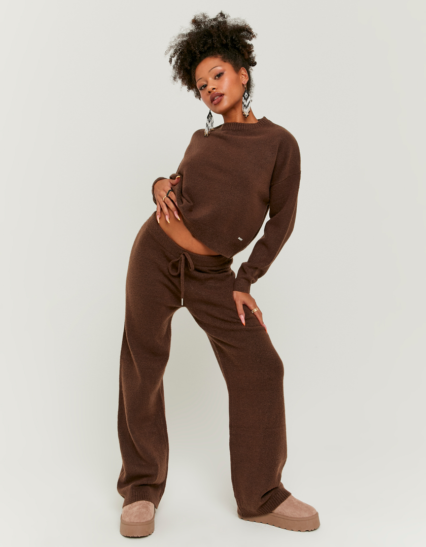 Pantaloni Marroni Flare a Maglia