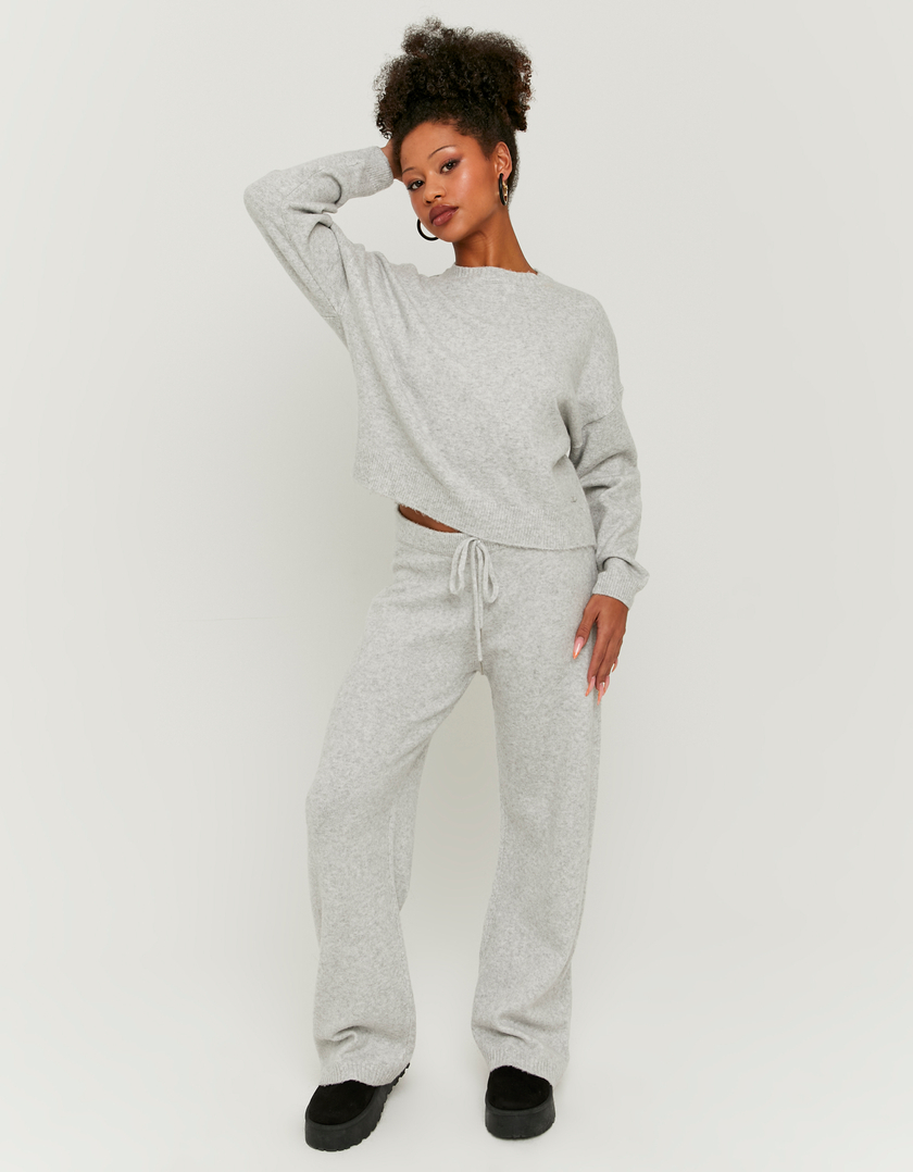 Pantaloni Grigi Flare a Maglia