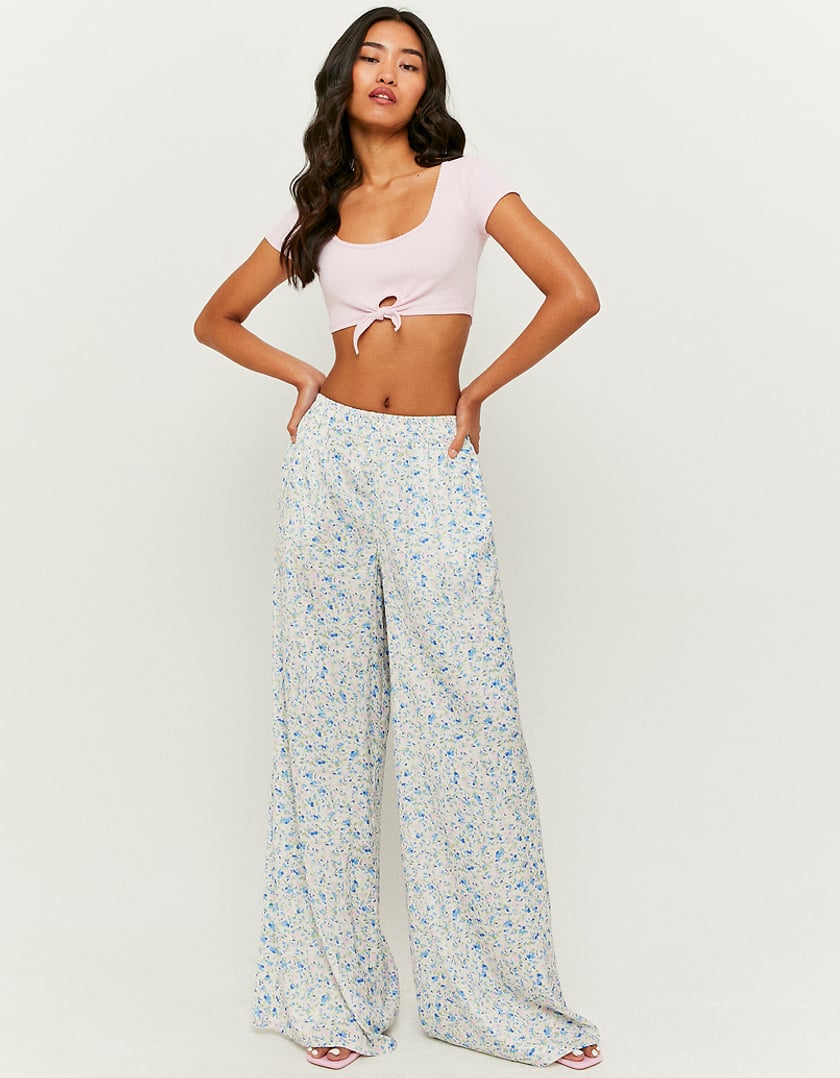 TALLY WEiJL, White Floral Wide Leg Trousers for Women