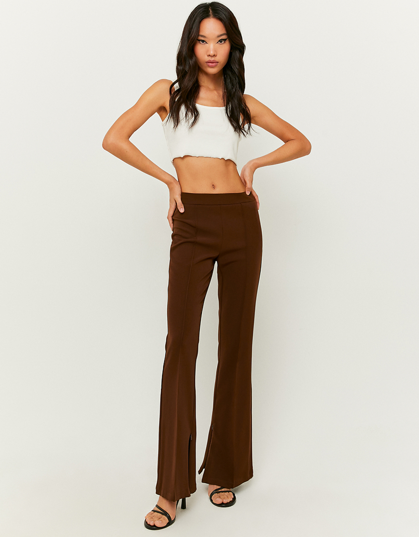 Brown High Waist Flare Trousers