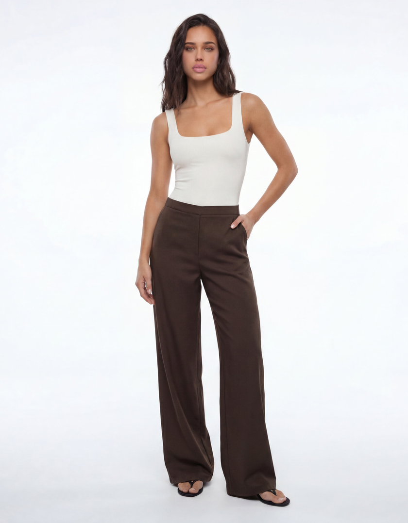 Pantaloni straight marroni a vita media