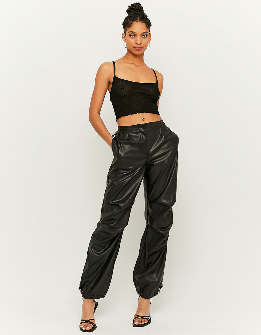 Black Faux Leather Parachute Trousers | TALLY WEiJL Netherlands 