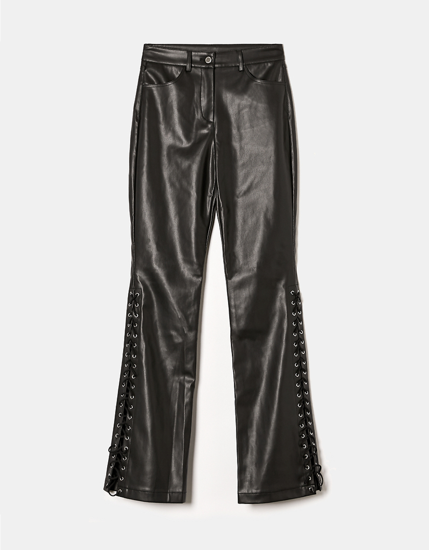 TALLY WEiJL, Black High Waist Faux Leather Flare Trousers for Women