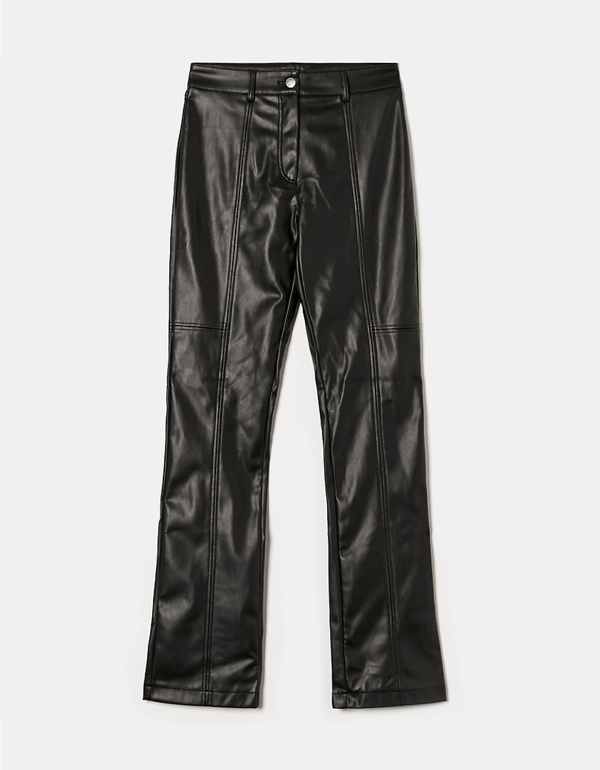 TALLY WEiJL, Black Faux Leather Straight Leg Trousers for Women
