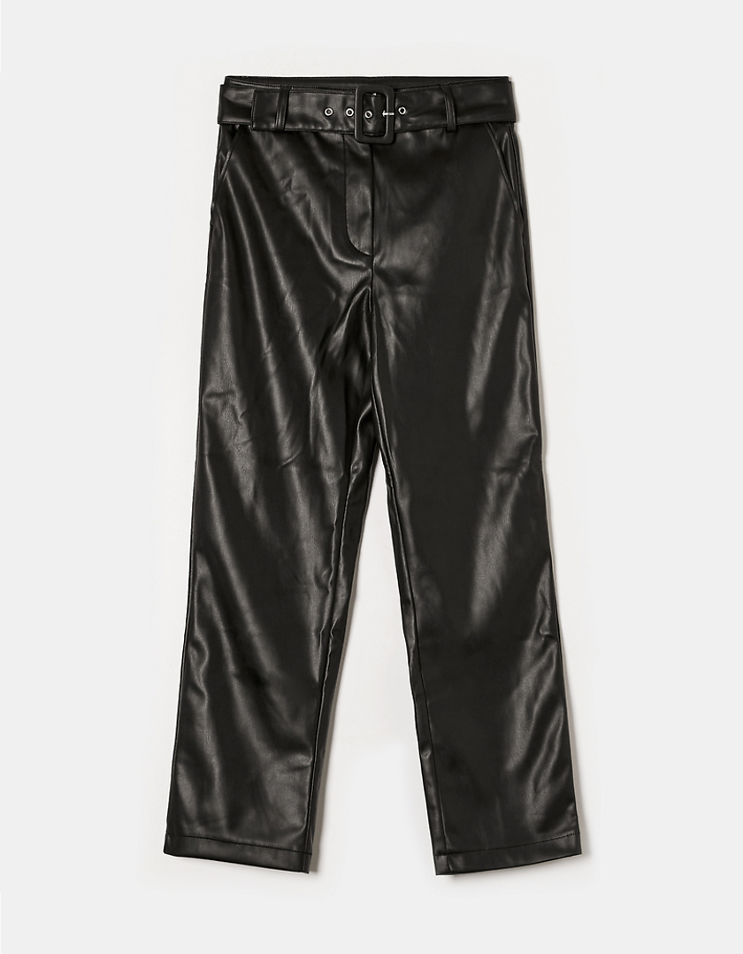 TALLY WEiJL, Black Faux Leather Straight Leg Tailored Trousers for Women