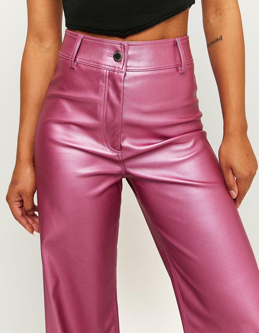 TALLY WEiJL, Metaliczne spodnie z szerokimi nogawkami ze skóry ekologicznej for Women