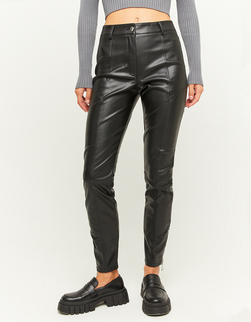 TALLY WEiJL, Black Skinny Faux Leather Trousers with Zips for Women
