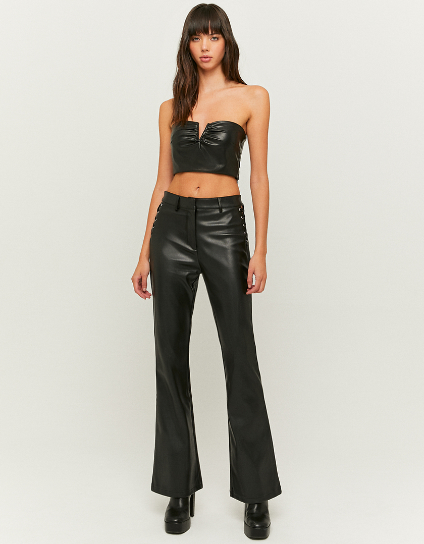 TALLY WEiJL, Black Skinny Flare Faux Leather Trousers  for Women