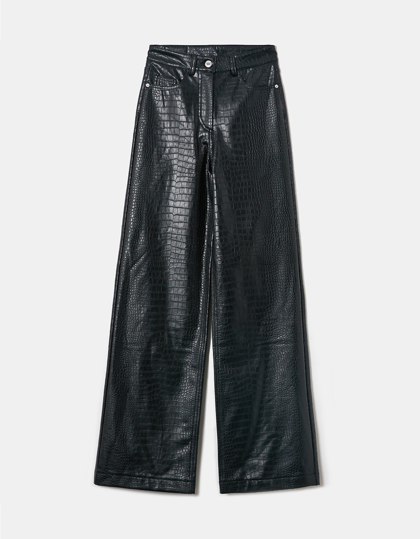 TALLY WEiJL, Black Crocodile Faux Leather Trousers  for Women