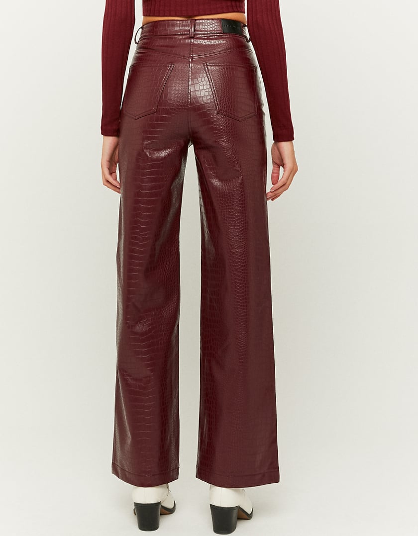 TALLY WEiJL, Burgundy Crocodile Faux Leather Trousers  for Women