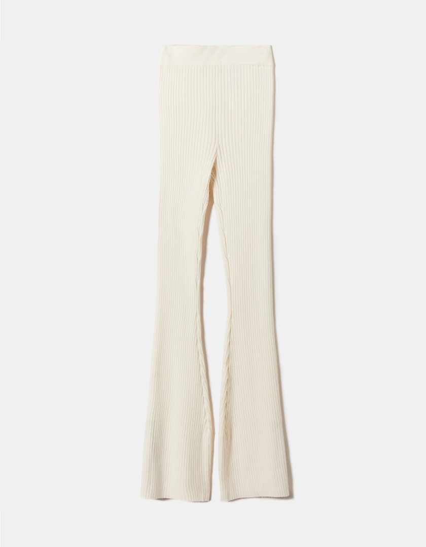TALLY WEiJL, White Knit Flare Trousers for Women