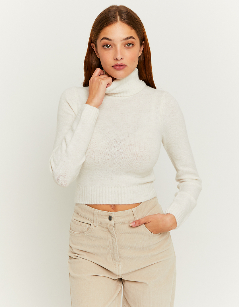 TALLY WEiJL, White Cropped Turtle Neck Jumper for Women