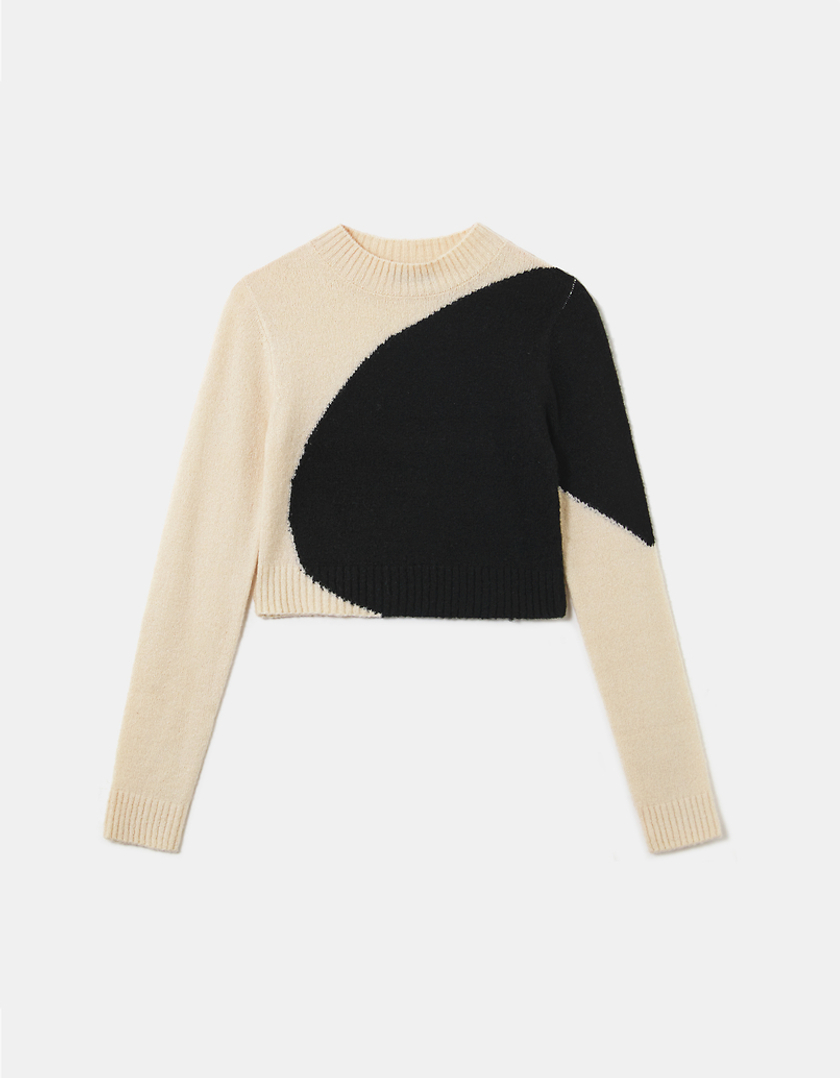 TALLY WEiJL, Cropped Roll Neck Colorblock Jumper for Women