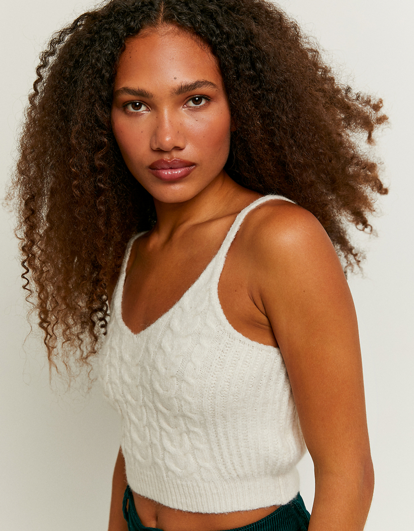 TALLY WEiJL, White Cable knit Cropped  Top for Women