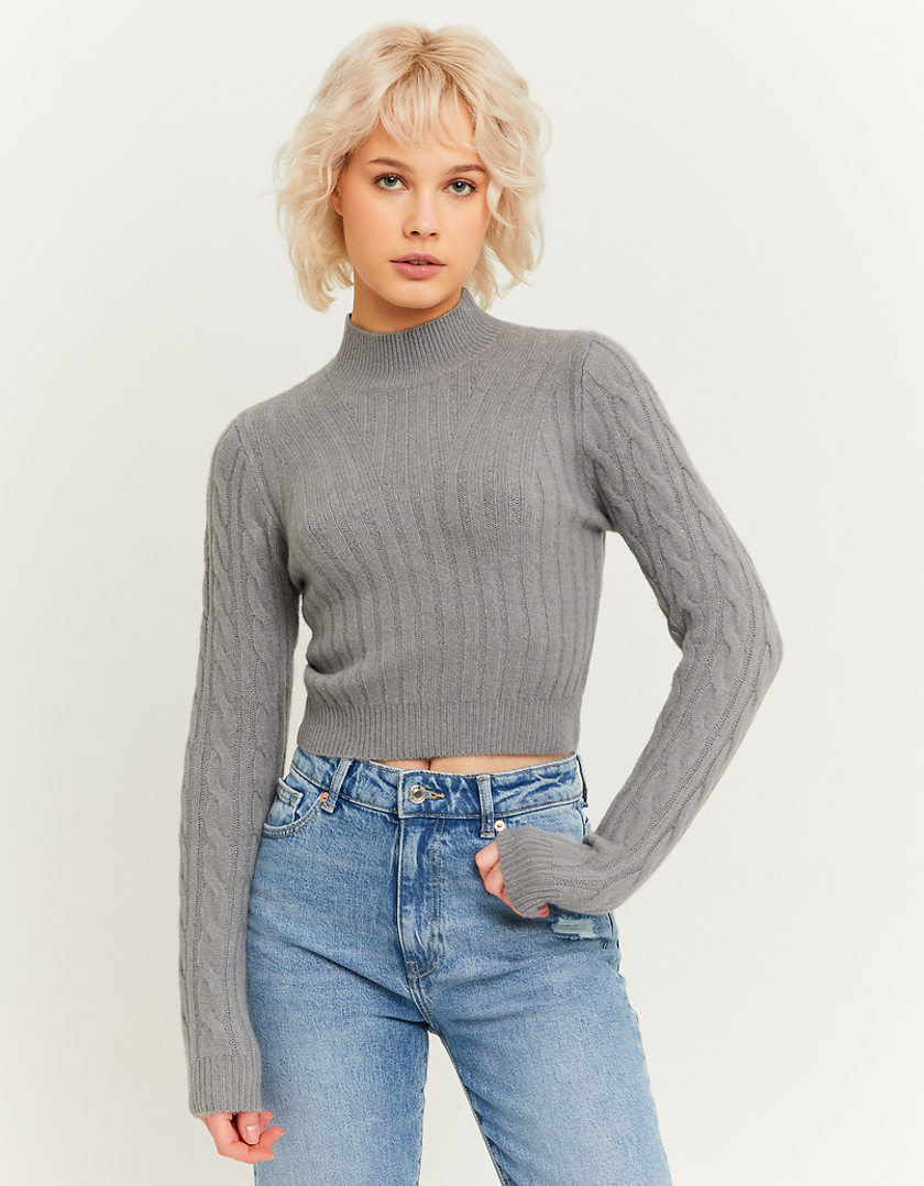 TALLY WEiJL, Grey Turtle Neck Cable Knit Jumper for Women