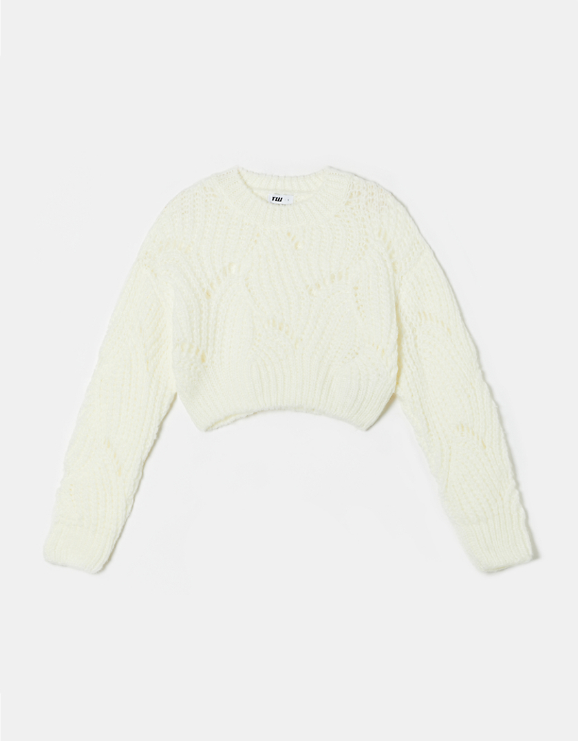 TALLY WEiJL, White Chunky Knit Cropped Jumper for Women