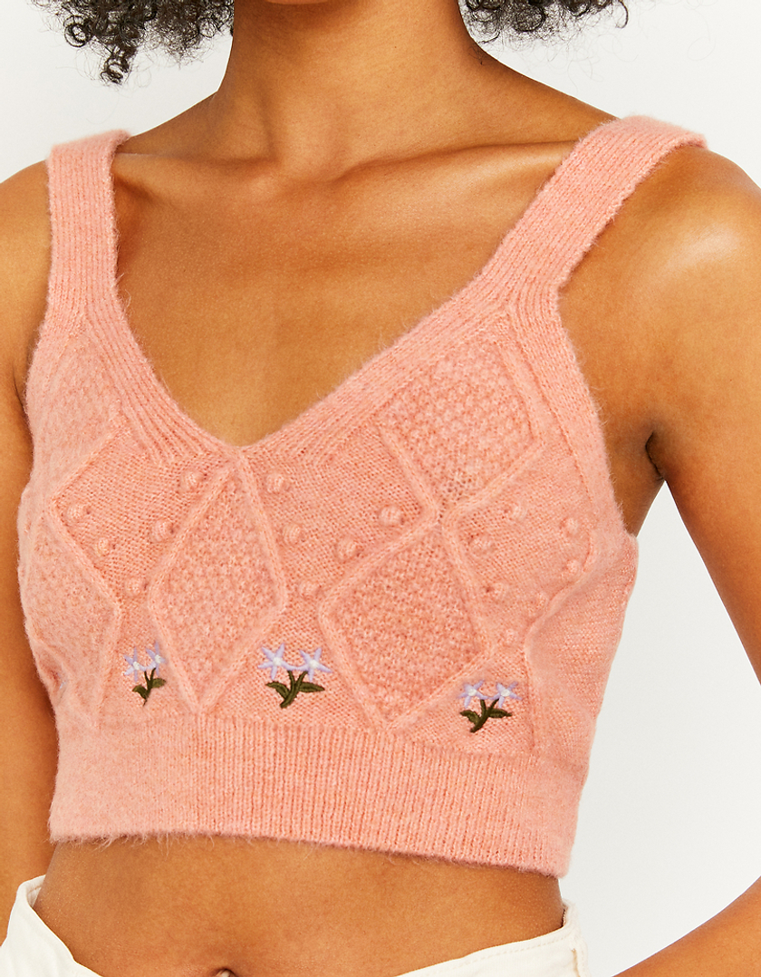 TALLY WEiJL, Cable Knit Embroidered Crop Top for Women