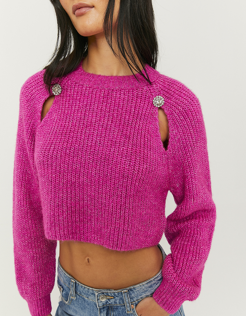 TALLY WEiJL, Różowy sweter z lureksu z kryształkami for Women