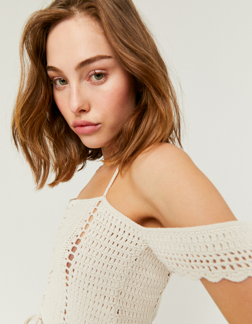 TALLY WEiJL, Crop Top Cut Out in Crochet Bianco  for Women