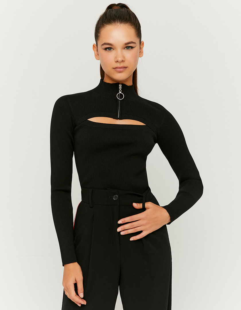 TALLY WEiJL, Black Cut Out Knit Long Sleeves Top for Women