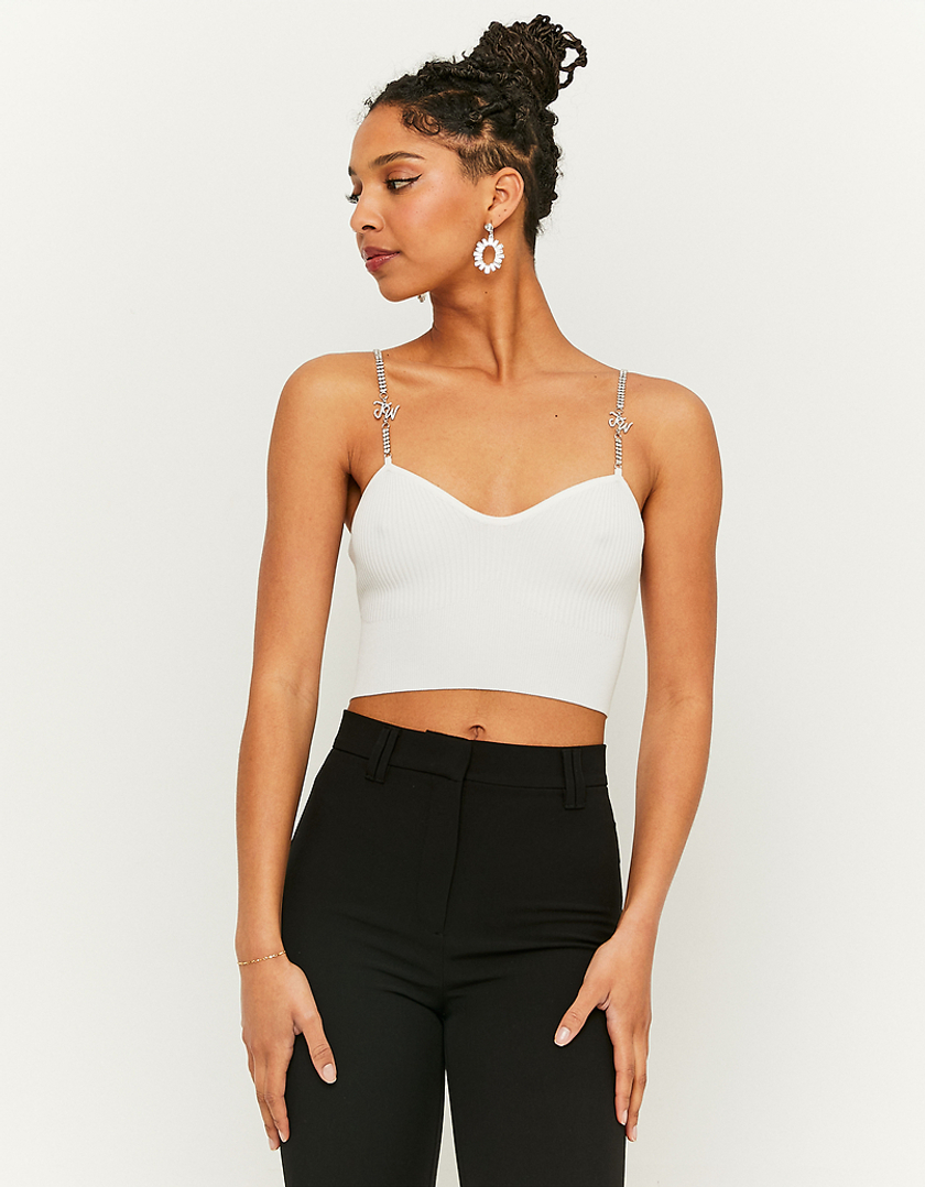 TALLY WEiJL, Light Knit Cropped Top With Strass Sleeves for Women