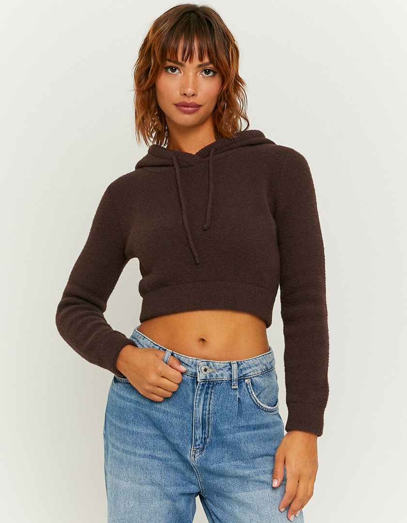 TALLY WEiJL, Brown Knit Cropped Hoodie for Women