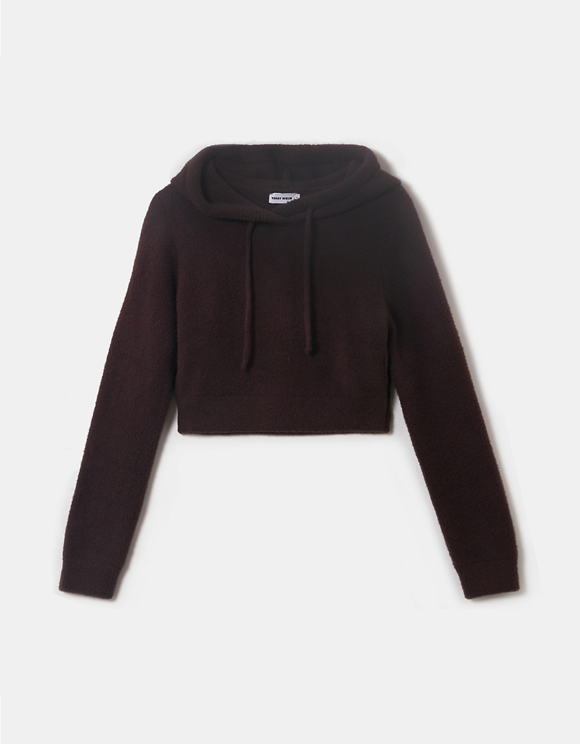 TALLY WEiJL, Brown Knit Cropped Hoodie for Women