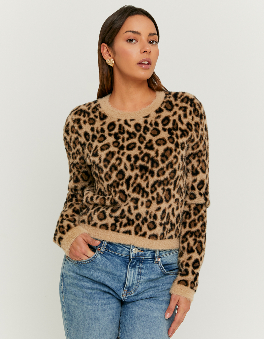 Pull en Maille à Imprimé Léopard