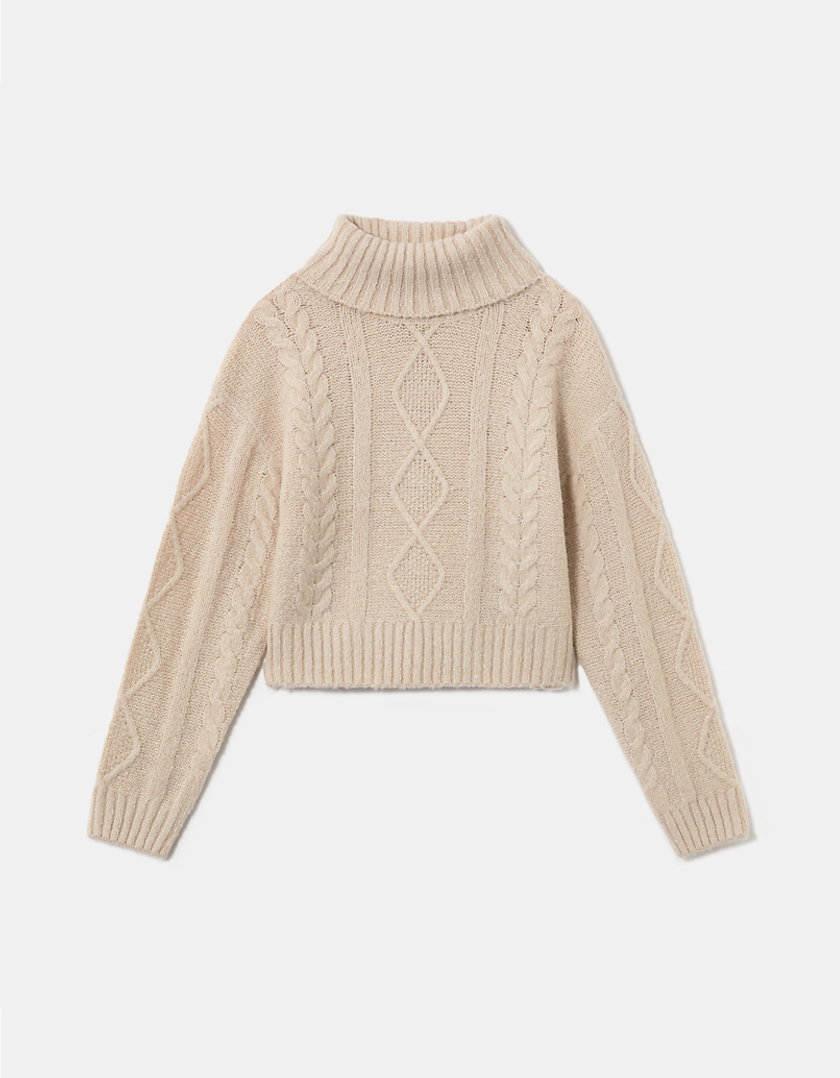 TALLY WEiJL, Beige Cable knit Cropped Jumper for Women