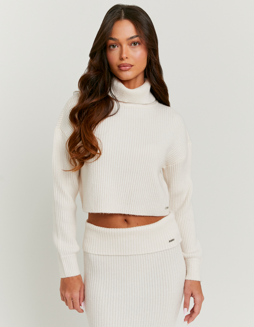 Weisser Rollkragen Strickpullover