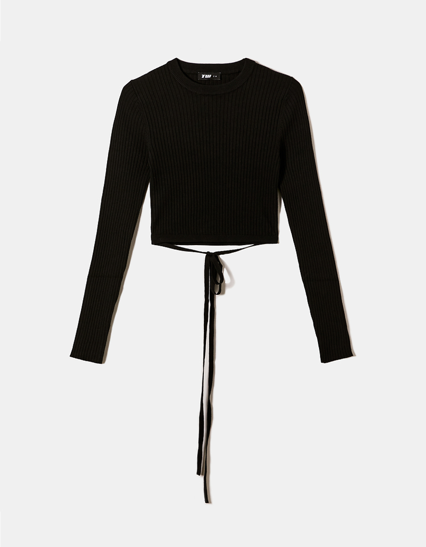 TALLY WEiJL, Black Cropped Jumper with Fancy Details for Women