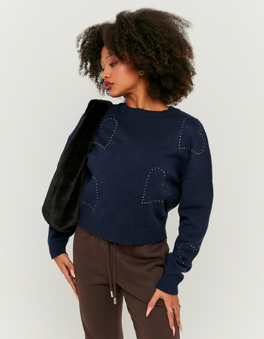 Maglione Blu a maglia con Strass