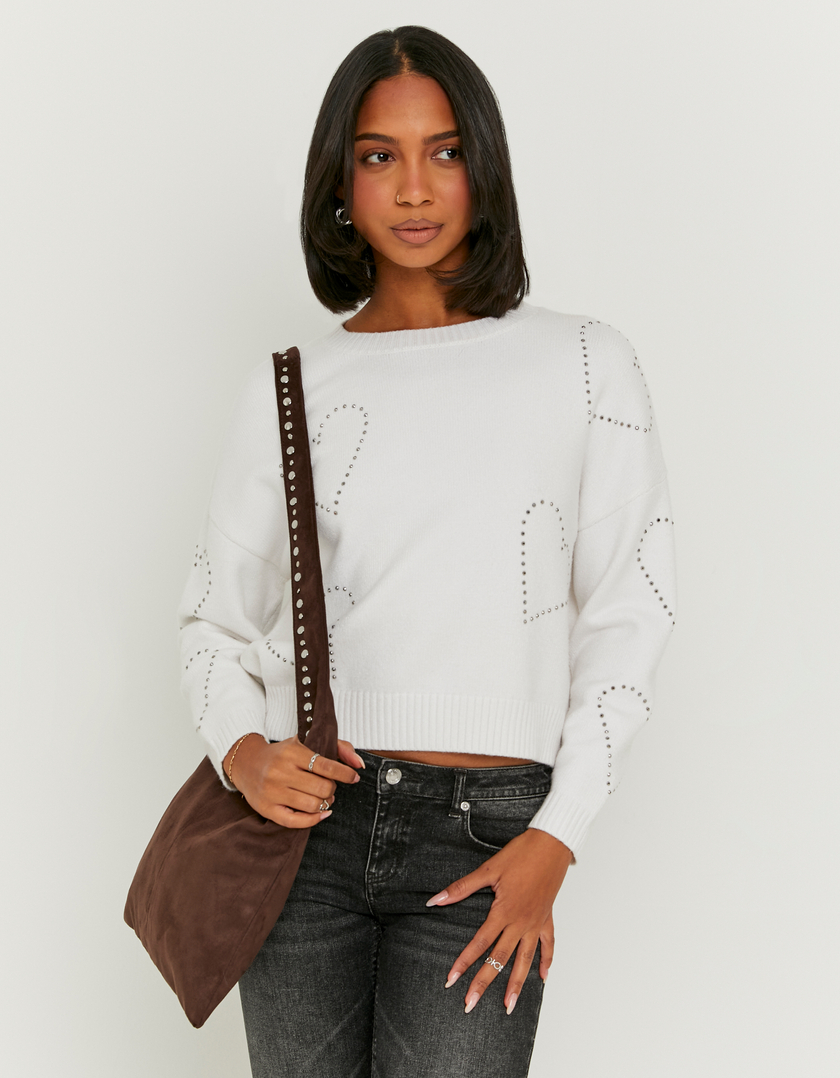 Maglione Rosa a maglia con Strass