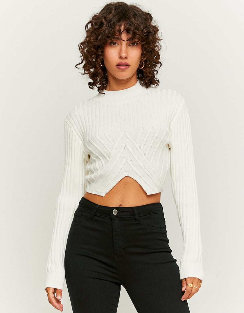 TALLY WEiJL, Λευκό Cable knit Cropped Jumper for Women